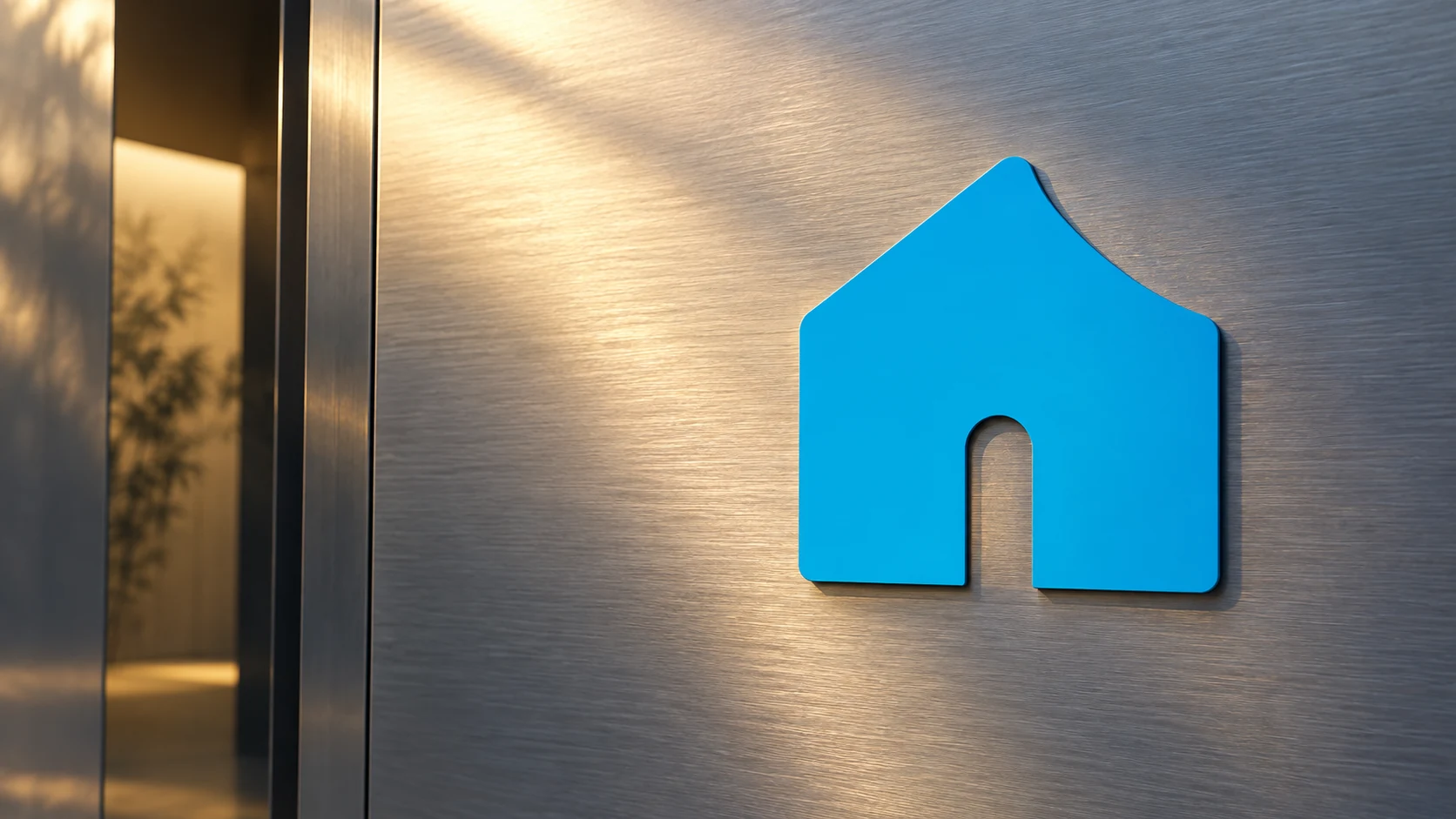 Blue Haus identity on brushed aluminium, a conceptual studio material study