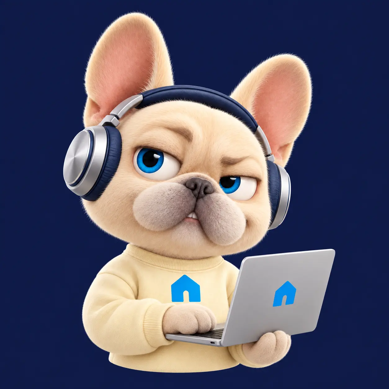 Hugo wearing headphones and editing on a laptop