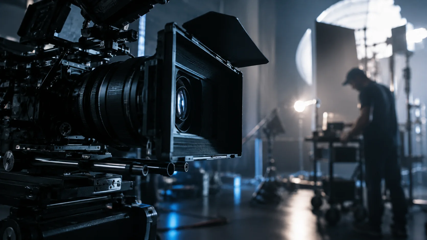 Cinema camera and lighting on a film set